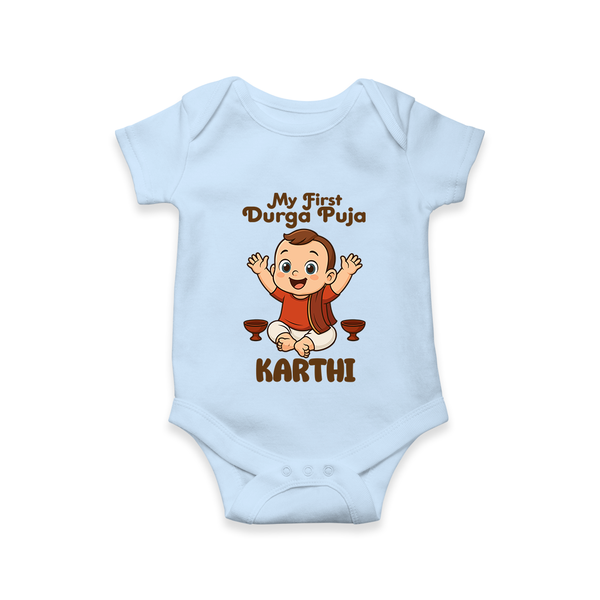My First Durga Puja Blessings Theme Romper - BABY BLUE - New Born (Chest 14")