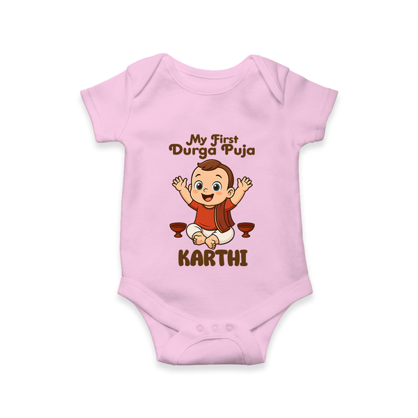 My First Durga Puja Blessings Theme Romper - BABY PINK - New Born (Chest 14")