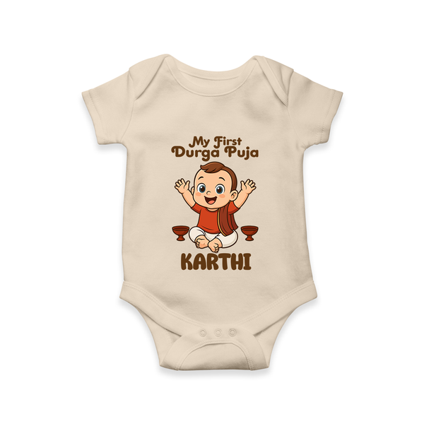 My First Durga Puja Blessings Theme Romper - IVORY - New Born (Chest 14")