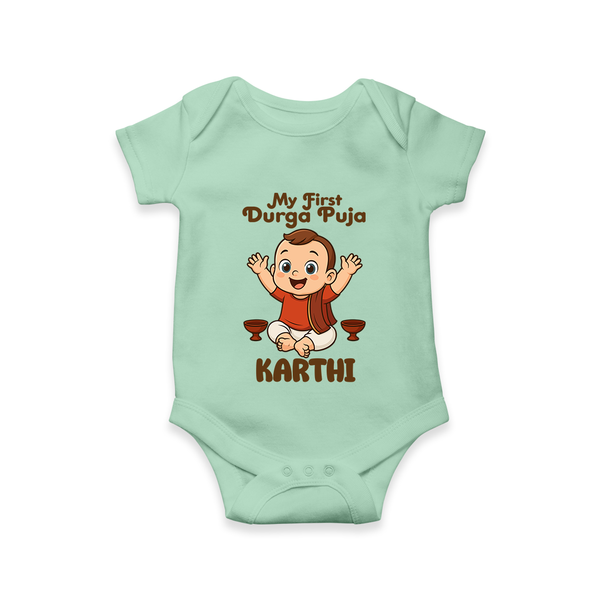 My First Durga Puja Blessings Theme Romper - MINT GREEN - New Born (Chest 14")
