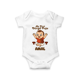 Tiny Devotee First Durga Puja Romper | Custom Baby Romper for Navratri - WHITE - New Born (Chest 14")