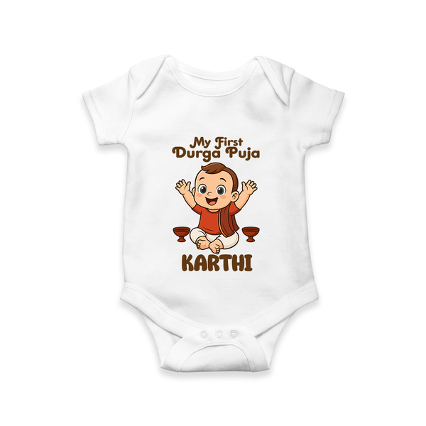 My First Durga Puja Blessings Theme Romper - WHITE - New Born (Chest 14")