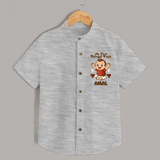 Tiny Devotee First Durga Puja Shirt | Custom Baby Shirt for Navratri - GREY - 0 - 6 Months Old (Chest 23")