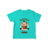 Tiny Devotee First Durga Puja Tshirt | Custom Baby Tshirt for Navratri - TEAL - 0-5 Months Old (Chest 17")