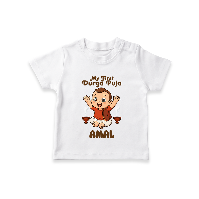 Tiny Devotee First Durga Puja Tshirt | Custom Baby Tshirt for Navratri - WHITE - 0-5 Months Old (Chest 17")