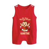 My First Durga Puja Blessings Theme Button Romper - RED - New Born (Chest 18")