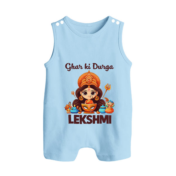Ghar Ki Durga Divine Goddess Button Romper - BABY BLUE - New Born (Chest 18")