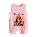 Ghar Ki Durga Divine Goddess Button Romper - BABY PINK - New Born (Chest 18")