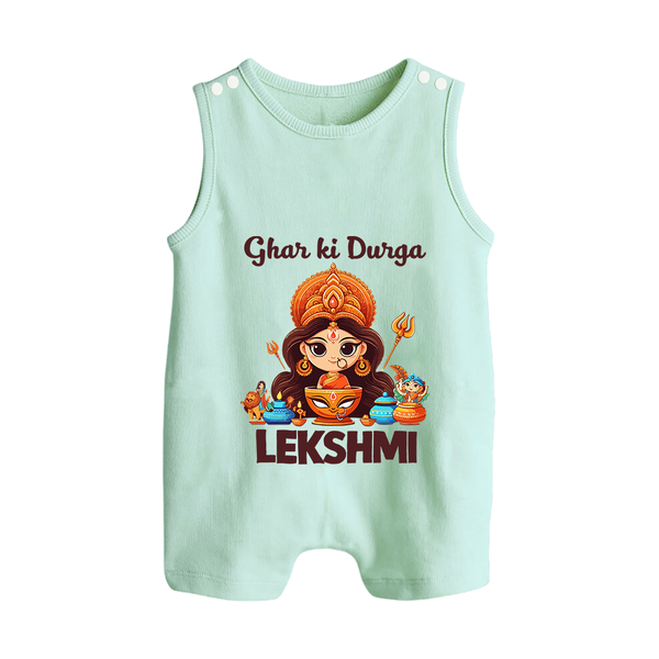Ghar Ki Durga Divine Goddess Button Romper - MINT GREEN - New Born (Chest 18")