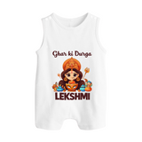 Ghar Ki Durga Divine Goddess Button Romper - WHITE - New Born (Chest 18")