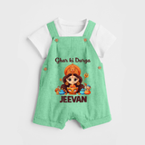 Ghar Ki Durga Dungaree Set | Personalized Baby Dungaree Set for Durga Puja - GREEN - 0 - 5 Months Old (Chest 18")