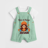 Ghar Ki Durga Dungaree Set | Personalized Baby Dungaree Set for Durga Puja - MINT GREEN - 0 - 5 Months Old (Chest 18")