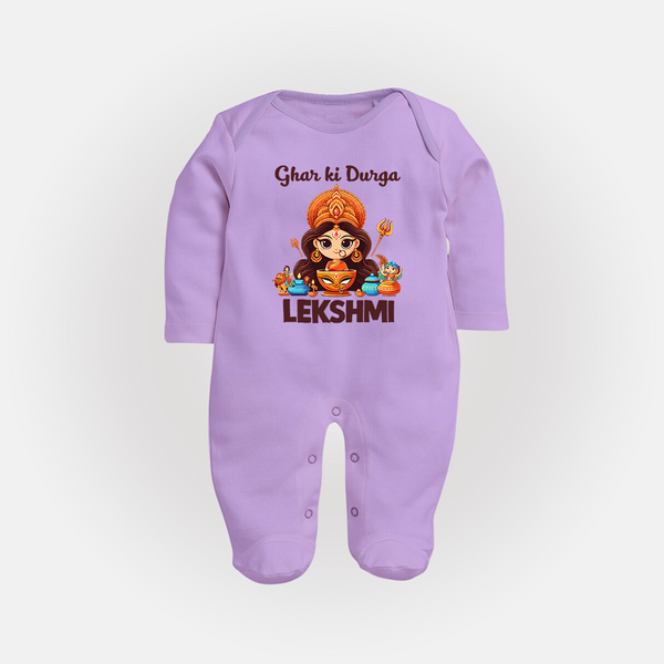 Ghar Ki Durga Divine Goddess Full Body Suit - LILAC - New Born (Chest 7.5")