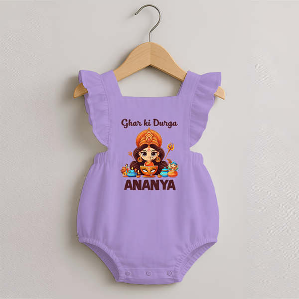 Ghar Ki Durga Romper Frock | Personalized Baby Romper Frock for Durga Puja - LILAC - 0 - 3 Months Old (Chest 19")