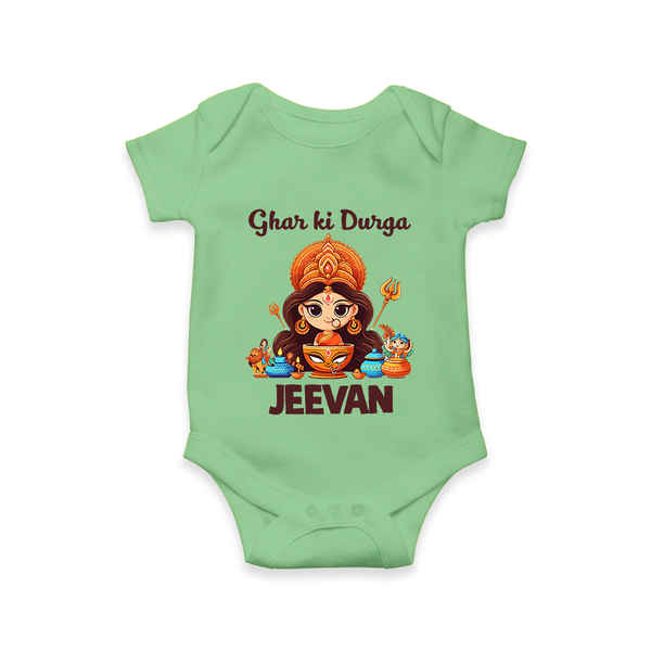 Ghar Ki Durga Romper | Personalized Baby Romper for Durga Puja - GREEN - New Born (Chest 14")