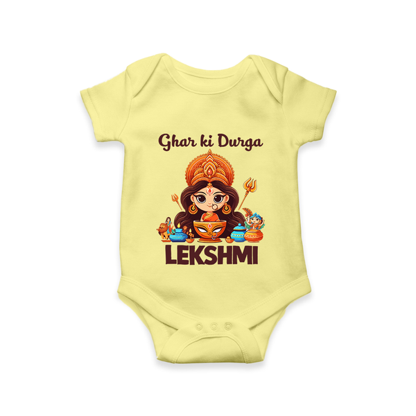 Ghar Ki Durga Divine Goddess Romper - PASTEL YELLOW - New Born (Chest 14")