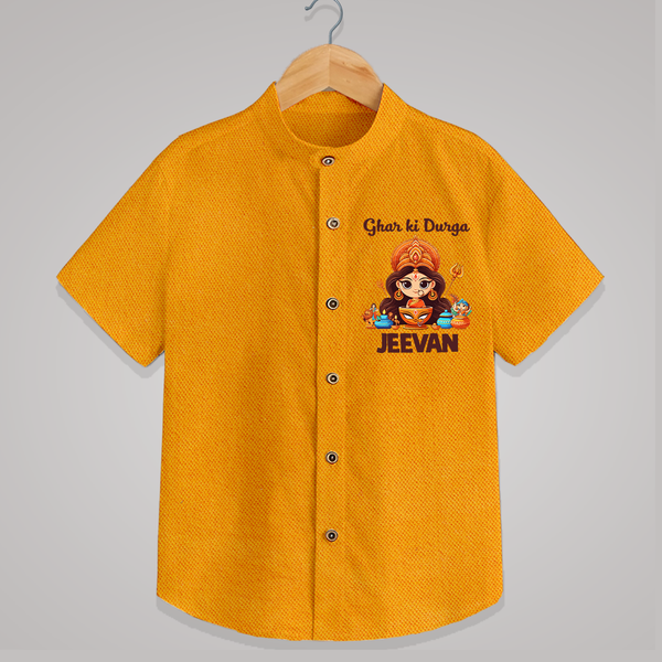 Ghar Ki Durga Shirt | Personalized Baby Shirt for Durga Puja - CHROME YELLOW - 0 - 6 Months Old (Chest 23")