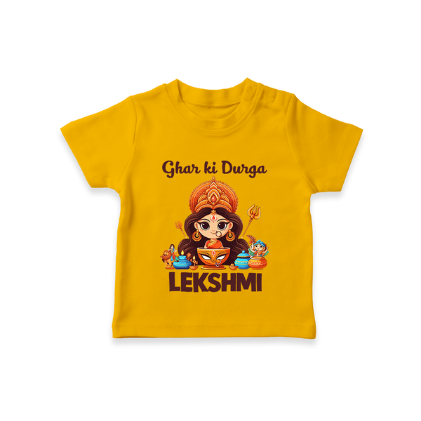 Ghar Ki Durga Divine Goddess  T Shirt  - CHROME YELLOW - 0-5 Months Old (Chest 17")