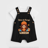 Ghar Ki Durga Dungaree Set | Personalized Baby Dungaree Set for Durga Puja - BLACK - 0 - 5 Months Old (Chest 18")