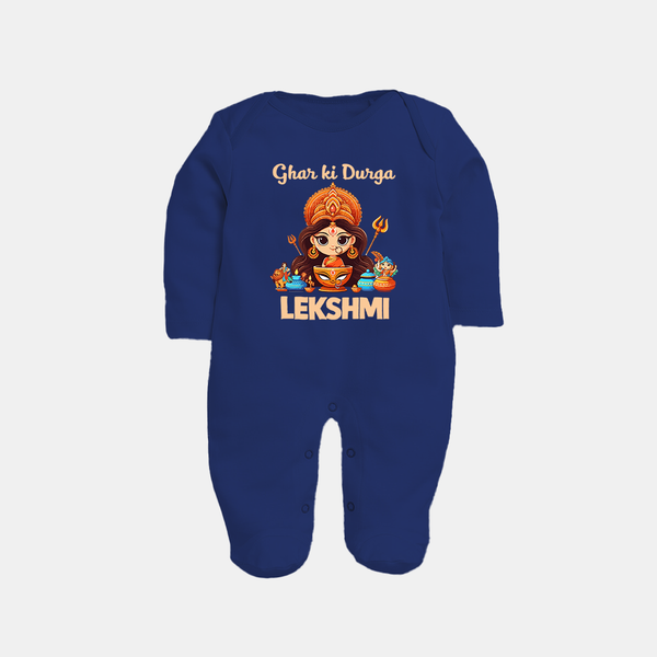 Ghar Ki Durga Divine Goddess Full Body Suit - NAVY BLUE - New Born (Chest 7.5")