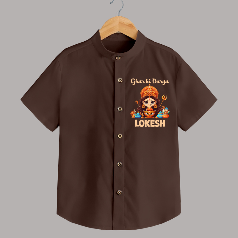 Ghar Ki Durga Shirt | Personalized Baby Shirt for Durga Puja - CHOCOLATE BROWN - 0 - 6 Months Old (Chest 23")