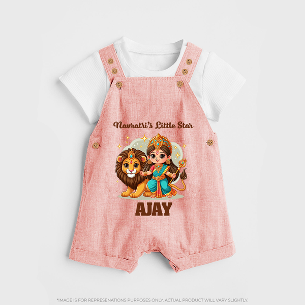 Navratri's Little Star Dungaree Set | Custom Baby Dungaree Set for Festival Celebration - PEACH - 0 - 5 Months Old (Chest 18")