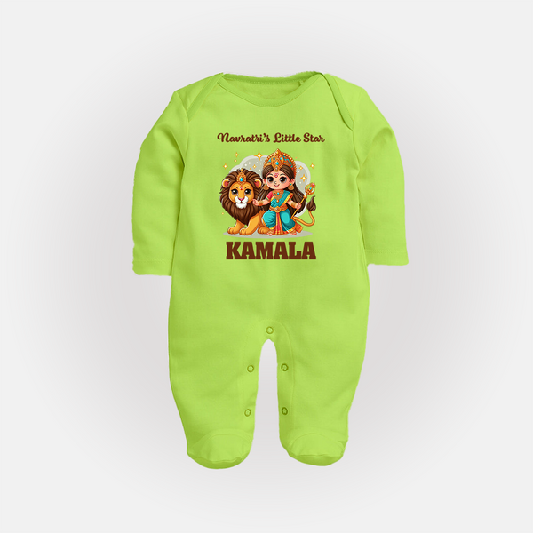 Navratri Little Star Goddess Full Body Suit - LIME GREEN - New Born (Chest 7.5")