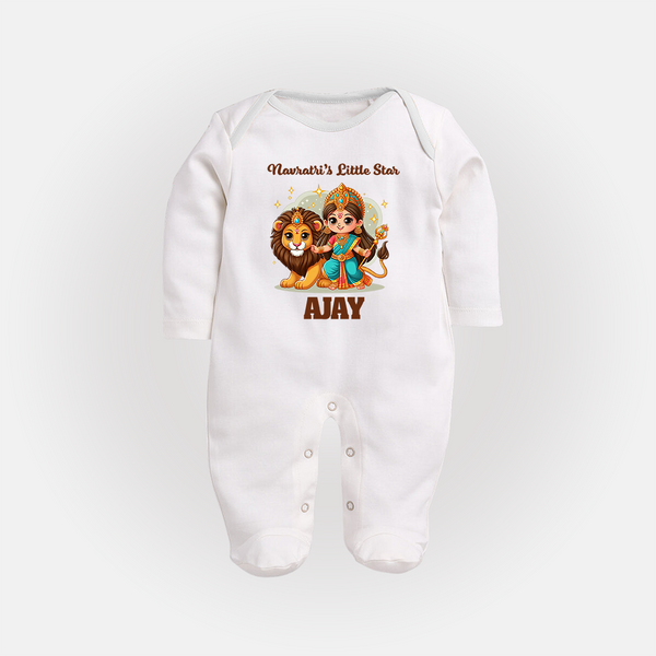 Navratri's Little Star Sleep Suit | Custom Baby Sleep Suit for Festival Celebration - WHITE - New Born (Chest 7.5")