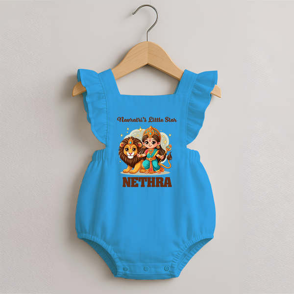 Navratri's Little Star Romper Frock | Custom Baby Romper Frock for Festival Celebration - SKY BLUE - 0 - 3 Months Old (Chest 19")