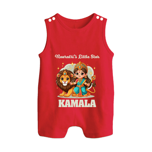 Navratri Little Star Goddess Button Romper - RED - New Born (Chest 18")