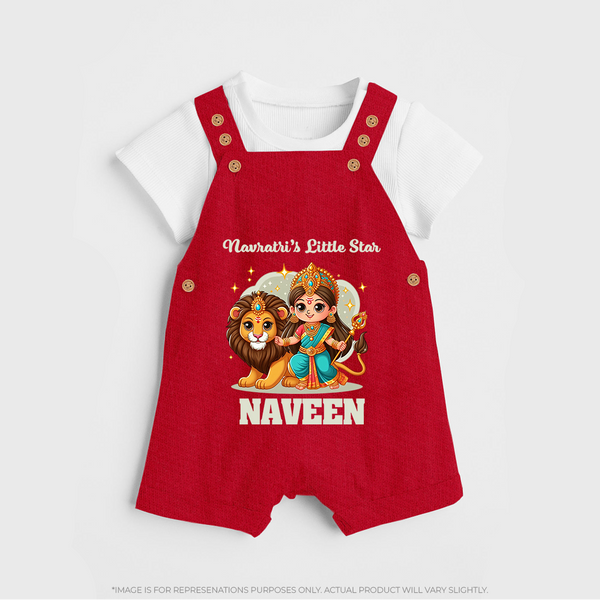 Navratri's Little Star Dungaree Set | Custom Baby Dungaree Set for Festival Celebration - RED - 0 - 5 Months Old (Chest 18")