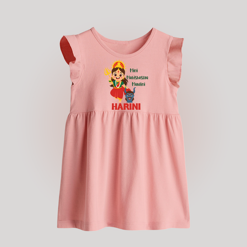 Mini Mahishasura Mardini Baby Frock | Personalized Baby Frock for Little Warrior - BABY PINK - 0 - 3 Months Old (Chest 17")