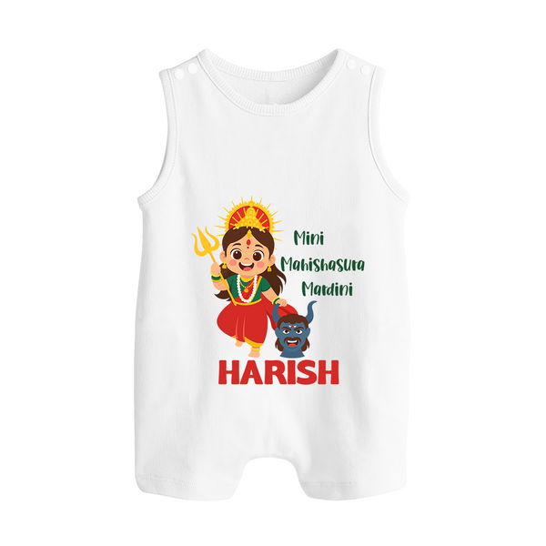 Mini Mahishasura Mardini Romper Suit / Sleeveless Romper | Personalized Baby Romper Suit / Sleeveless Romper for Little Warrior - WHITE - 0 - 5 Months Old (Chest 18")