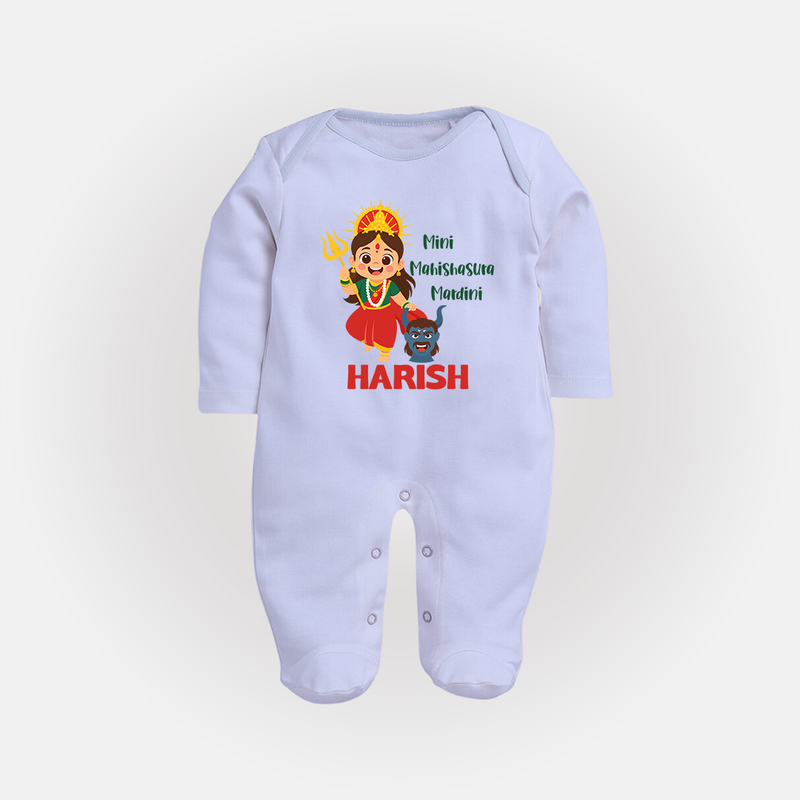 Mini Mahishasura Mardini Sleep Suit | Personalized Baby Sleep Suit for Little Warrior - BABY BLUE - New Born (Chest 7.5")