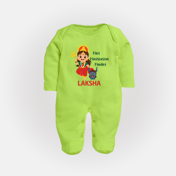 Mini Mahishasura Mardini Theme Full Body Suit - LIME GREEN - New Born (Chest 7.5")
