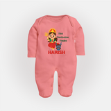 Mini Mahishasura Mardini Sleep Suit | Personalized Baby Sleep Suit for Little Warrior - PEACH - New Born (Chest 7.5")