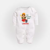 Mini Mahishasura Mardini Theme Full Body Suit - WHITE - New Born (Chest 7.5")