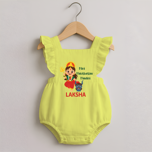 Mini Mahishasura Mardini Theme Romper Frock - PASTEL YELLOW - 0 - 3 Months Old (Chest 19")