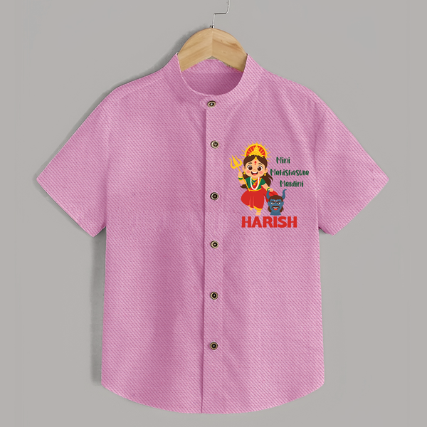Mini Mahishasura Mardini Shirt | Personalized Baby Shirt for Little Warrior - BABY PINK - 0 - 6 Months Old (Chest 23")