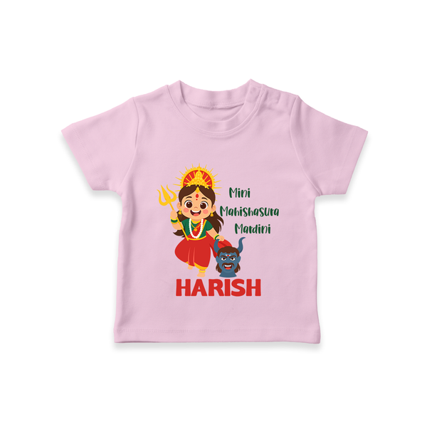Mini Mahishasura Mardini Tshirt | Personalized Baby Tshirt for Little Warrior - BABY PINK - 0-5 Months Old (Chest 17")