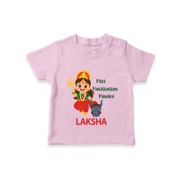Mini Mahishasura Mardini Theme  T Shirt  - BABY PINK - 0-5 Months Old (Chest 17")