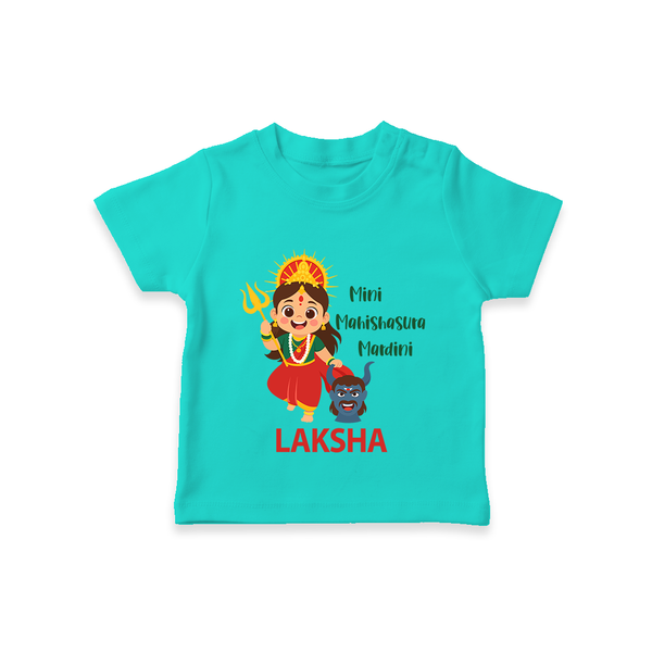 Mini Mahishasura Mardini Theme  T Shirt  - TEAL - 0-5 Months Old (Chest 17")