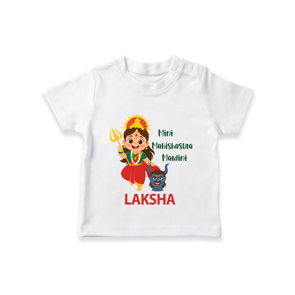 Mini Mahishasura Mardini Theme  T Shirt  - WHITE - 0-5 Months Old (Chest 17")
