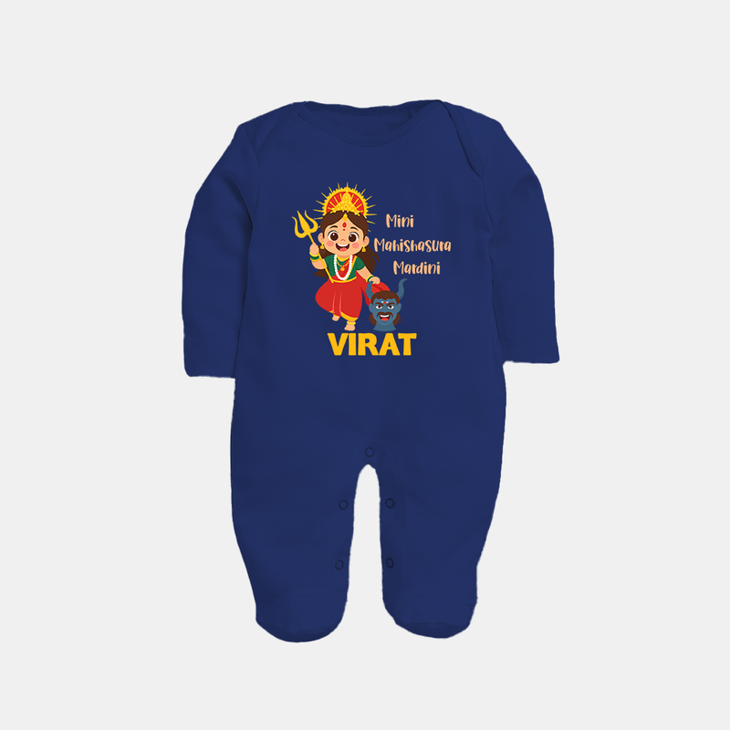 Mini Mahishasura Mardini Sleep Suit | Personalized Baby Sleep Suit for Little Warrior - NAVY BLUE - New Born (Chest 7.5")