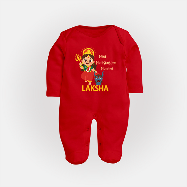 Mini Mahishasura Mardini Theme Full Body Suit - RED - New Born (Chest 7.5")
