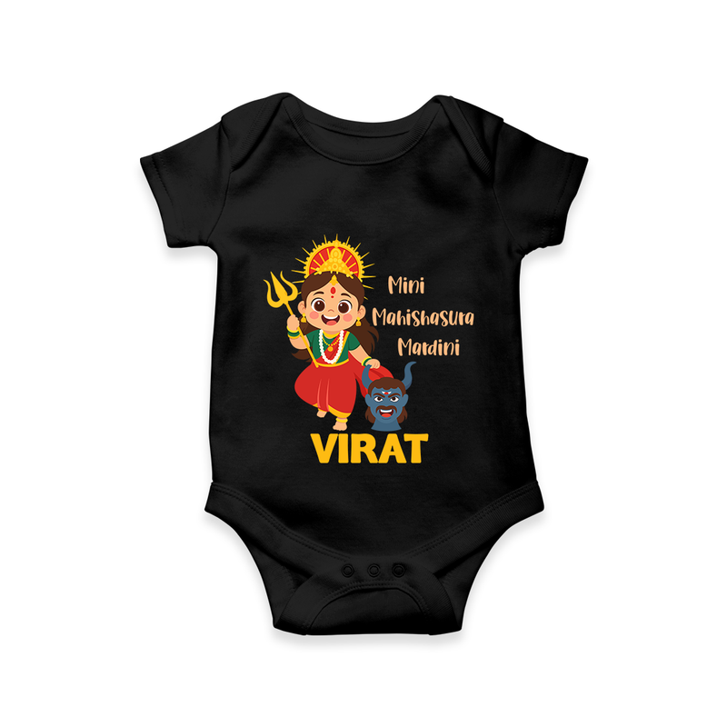 Mini Mahishasura Mardini Romper | Personalized Baby Romper for Little Warrior - BLACK - New Born (Chest 14")