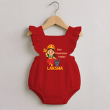 Mini Mahishasura Mardini Theme Romper Frock - RED - 0 - 3 Months Old (Chest 19")
