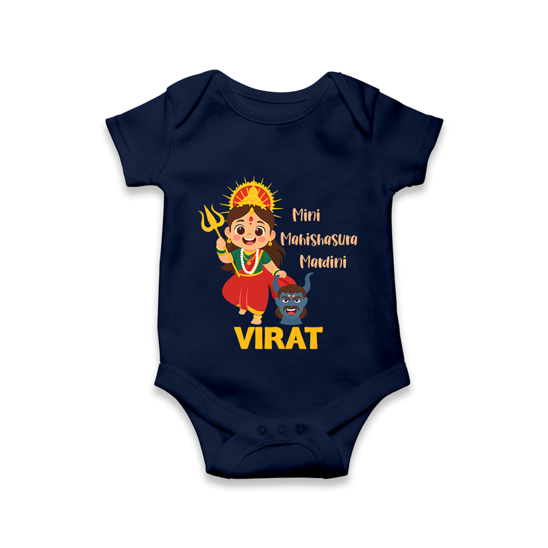 Mini Mahishasura Mardini Romper | Personalized Baby Romper for Little Warrior - NAVY BLUE - New Born (Chest 14")