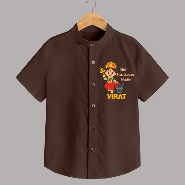 Mini Mahishasura Mardini Shirt | Personalized Baby Shirt for Little Warrior - CHOCOLATE BROWN - 0 - 6 Months Old (Chest 23")