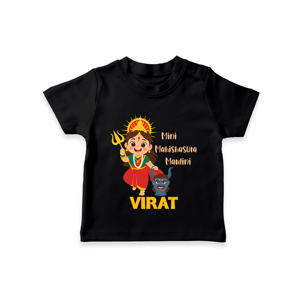 Mini Mahishasura Mardini Tshirt | Personalized Baby Tshirt for Little Warrior - BLACK - 0-5 Months Old (Chest 17")